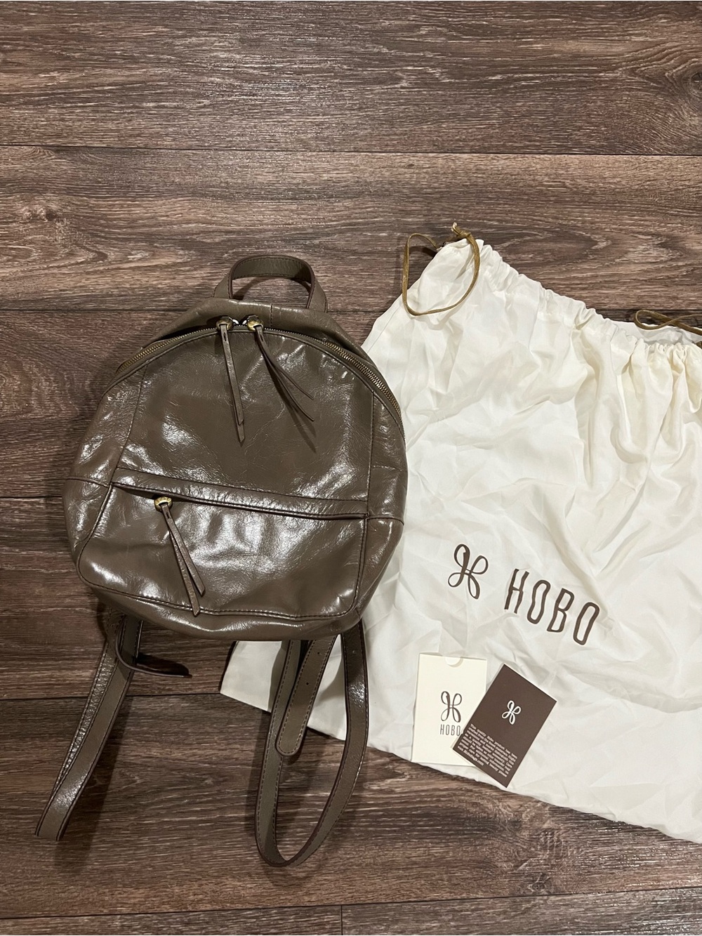 HOBO International Leather Mini Backpack Taupe Gray RARE Vintage